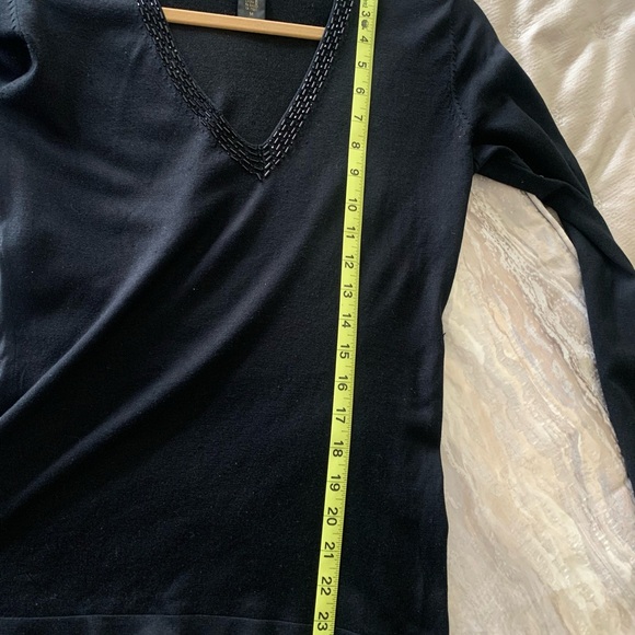 Banana Republic Black Sequin Trim V-Neck Sweater - Picture 7 of 8